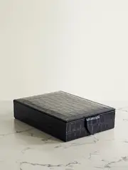 [Smythson] Smythson - Mara Croc-effect Leather Jewelry Box - Navy - One size One size Blue