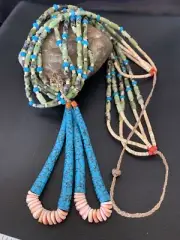 Shell Turquoise & Serpentine 5 Strands Santo Domingo Necklace 32" 11996