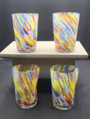 Murano Hand Blown Pinched Glass Confetti Tumblers Set of 4