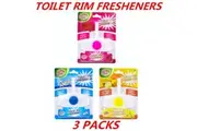 3 x 55ML Toilet Rim Air Freshener Ocean Lemon And Rose Smell Scent Perfume Bathroom