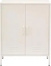 ArtissIn Locker, Metal Sideboard Buffet Cabinet Bedside Table Shoe Storage TV Cabinets Organiser Home Bedroom Kitchen Living Room Bathroom Furniture, with Adjustable Shelf Handy Hook White