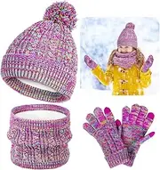 [byepica] Kids' Winter Hat Scarf And Gloves Set, Cozy Thermal Beanie, Neck Warmer And Gloves, Warm Accessories For Ages 5-12, Multicolor, One Size, Multicolor, One Size