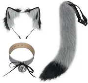 [Liszdp] Cat Fox Wolf Ears and Animal Tail Faux Fur Leather Bell Collar Choker Necklace Cosplay Party Set