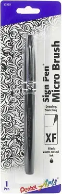 Pentel Arts Sign Pen W/Micro Brush Tip-Black - 3 Pack