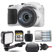 Kodak PIXPRO AZ255 Digital Camera (White)+ Extra Battery + LED - 32GB Kit