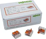 WAGO Plug-in Terminal 3-Way with Lever for Rigid (0.2-4 mm²) and Flexible (0.14-4 mm²) Wires to Open Again, Transparent/Orange, Contents: 50 Pieces