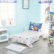 EVERYDAY KIDS 3-Piece Toddler Fitted Sheet, Flat Sheet and Pillowcase Set - Jungle Sports - 100% Cotton - Toddler Bed Sheets