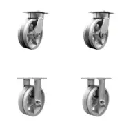 6 Inch KP V-Groove Semi Steel Caster Set with Bronze Bearings 2 Swivel 2 Rigid