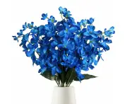 WSECOMM 10PCS Artificial Orchids Fake Orchid Silk Flowers 27 Inches Blue Flowers Artificial for Decoration Faux Orchid Artificial Orchid for Wedding