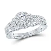 14k White Gold Round Diamond Bridal Wedding Ring Set 5/8 Cttw