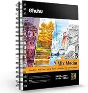 Mix Media Pad, Ohuhu 193 x 254mm Mixed Media Art Sketchbook, 120 LB/200 GSM Heavyweight Papers 62 Sheets/124 Pages, Spiral Bound Mixed Media Paper Pad for Acrylic, Watercolor, Painting