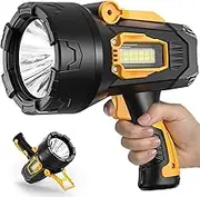 LBE Rechargeable Spotlight, Super Bright 1000,000 Lumens Led Flashlight Handheld Spot Lights Outdoor with Cob Light, 10000mAh Long Lasting Large Spotlight for Hunting Boating Camping