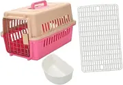 B Baosity Hard-Sided Cat Carrier Kitty Travel Cage with Bowl & Tray Pet Box Dog Kennel for Travel Small Animals Kitten Pup Bunny, Pink