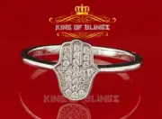 925 Sterling White Silver Shiny Hamsa 0.40ct CZ Womens Ring Size 5.75