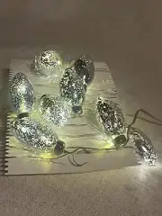 Pier 1 GLIMMER STRINGS Mercury Glass Style 15 SILVER BULB LIGHTS~Christmas~10ft