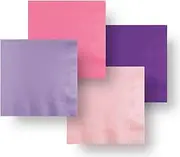 Pink Lavender & Purple Paper Napkins Serviettes for Girl Birthday Party Supplies, Baby Shower Tableware, Beverage Size, 50ct