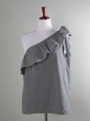 VINEYARD VINES NWT $98 Gingham Ruffle One Shoulder Bow Top Size 16