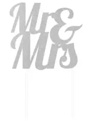 Mr & Mrs Silver Glitter Wedding Cake Topper Decoration Pk 1