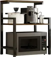 3 Tier Microwave Oven Rack Microwave Shelf Stand, Toaster Oven Stand Spice Holder Kitchen Countertop Organizer ,Condiment Holder Shelf, Wooden & Metal Rack