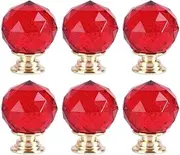 Crystal Drawer Knobs,Dresser Knobs,6pcs Crystal Glass Knobs Colorful Clear Pull Handles for Home Office DIY Drawer Cabinet Table Cupboard Wardrobe Dresser Garderobe with 2 Kinds Screws (Red) (Color :