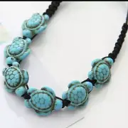 Turquouise (faux) Turtle Beaded Handmade Braided Bracelet - Adjustable - NEW