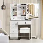 White Dressing Table With 3 Colors Light Mirror and Drawer,Stool For Bedroom