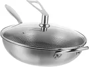 FIXOSHEE Stainless Steel Honeycomb Nonstick Wok with Lid Frying Pan for Gas Induction Cooktops Kitchen Accessory Easy to Clean Cooking Pan