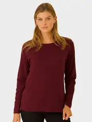 Womens Cotton Long Sleeve Crew Neck Tee 8 BURGANDY (SOLID)