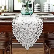 Christmas Lace Table Runner - White Crochet Floral Runner for Dining Table, Dresser Scarf, Rectangular Doilies for Wedding Party Home Decor