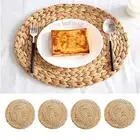 Placemats Round Rattan Kitchen Natual Straw Home Decor Dining Table Cups Mat