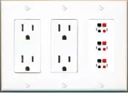 RiteAV 3 Port Speaker Wire Plug Jack Wall Plate - 2 Outlet [White]
