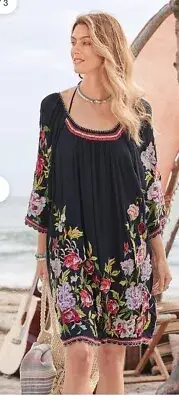 NWT Sundance Catalog Black Embroidered Floral “Keiko Blooms Dress” Size M $188