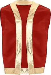 [Jhaoyu] Mens Toad Cosplay Costume Metallic Shiny Trim Waistcoat Open Front Carnival Holiday Top
