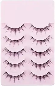 Poemtian 5Pairs False Eyelashes Japanese Style Thick Eyelash Extension Little Devil Cosplay Makeup Eyelashes Manga Lashes Natural Look Reusable Daily Eye Makeup Tool