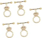 LALAFINA 5 Sets Button Toggle Necklace Clasp Bracelet for Charms Toggle Clasp Necklace Charms Bracelets Jewelry Toggle Clasps Closure Crown Charms Toggle Charm Golden Metal