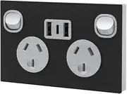 Contech Power Point & Switches Glass Panel (Black 2 Powerpoint +2 USB A & USB C)