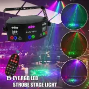 Remote 15-Eye DMX Laser Projector LED RGB Strobe Stage Light DJ Party Lighting