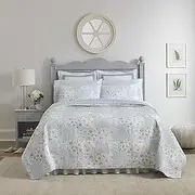 [Laura Ashley] Twin Quilt Set, Cotton Reversible Bedding with Matching Sham, Bedroom Decor Ideal for All Seasons (Kenna Blue, Twin)