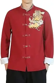 [Aoleaky] Chinoiserie Traditional Chinese Hanfu Tang Suit Dragon Embroidery Shirt Loose for Men Clothing Vintage Long Sleeve