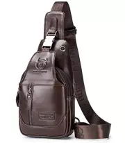 Sling Bag Genuine Leather Crossbody Backpack Outdoor Travel Chest Bag Brown