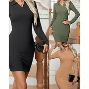 Women's Mini Dress Knit Dress Casual Dress Sheath Dress Fashion Outdoor Party Holiday Regular Fit Plain Long Sleeve V Neck Black Green Khaki Summer