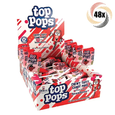 Full Box 48x Pops Dorval Top Pops Strawberry Chewy Taffy Candy Pops | .35oz
