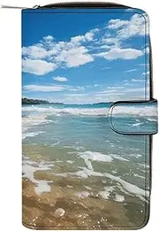 [LQPMNK] PU Leather Wallet, Clear Wave Beach Print Wallet with Multiple Slots Elegant Wallet Business Wallet Travel Wallet Bifold Wallet, style, 19.7x11x3.5cm, Minimalist, Style, 19.7x11x3.5cm,