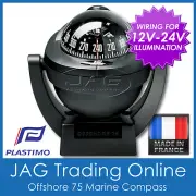 PLASTIMO OFFSHORE 75 BLACK BRACKET MOUNT MARINE/BOAT COMPASS 12V-24V Lighting