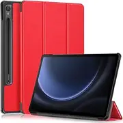 [Kepuch] Custer Case for Samsung Galaxy Tab S9 FE 11" SM-X510 SM-X516B,Ultra-Thin PU-Leather Hard Shell Cover - Red