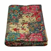 Indien Queen Bird Print Blanket Multi Summer Cotton Home Décor Kantha Quilt