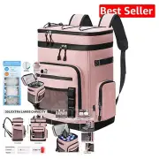 30L Pink Leak-Proof Cooler Backpack with Insulated Storage for Picnics & Beach