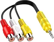 AV Adapter Cable,3.5mm Male to 3RCA Female Video AV Adapter Cables - Conversion Adaptor for Video Output, Fit TVs, Music or Movie Sound