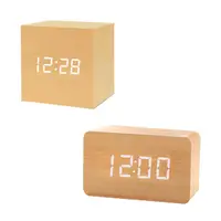 在飛比找蝦皮購物優惠-方形木質時鐘 溫度計時鐘 LED溫度電子鐘 立體數字鐘 木頭