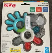 New Nuby 3-Step Teether Set 3+m For Babies Multiple Textures Step 1,2,3